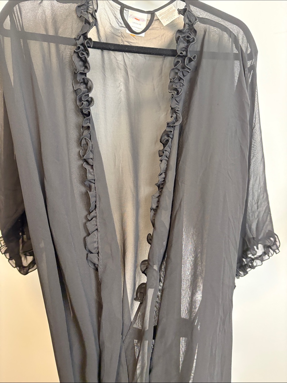 Sheer Ruffled Black Kimono Robe - Women's Intimates - Picture 7 of 12